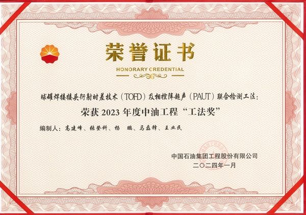 喜 訊！公司榮獲中油工程2023年度工法獎(jiǎng)